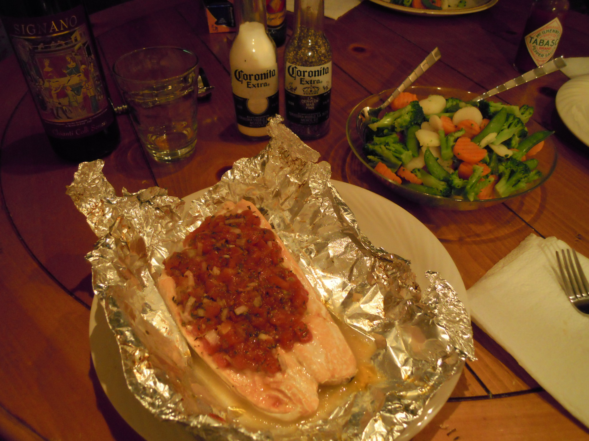 Baked Salmon in Foil w/Steamed Veggies